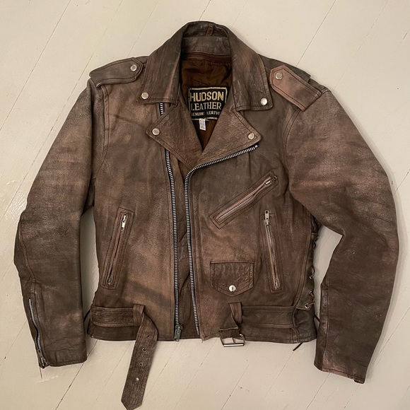 VINTAGE BIKER jacket 70s 80s HUDSONLeather Unisex Lined 40 for Men